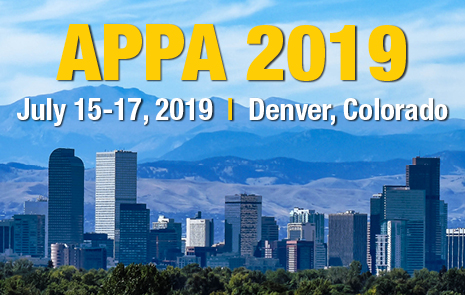 Skyline of Denver with words "APPA 2019, July 15-17, 2019, Denver, Colorado.