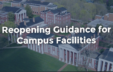 Aerial View of a campus with wording on top "Opening Guidance for Campus Facilities"