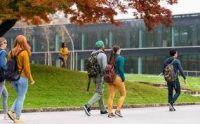 Students walking on campus.